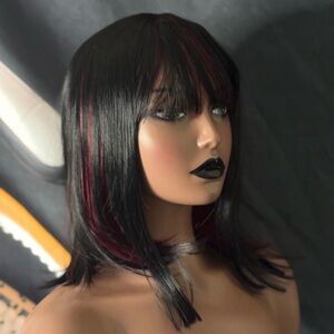 Sleek Black and Red Women's Synthetic Wig